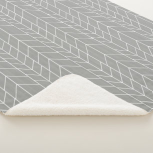 Grey and White Abstract Modern Random Herringbone Sherpa Blanket
