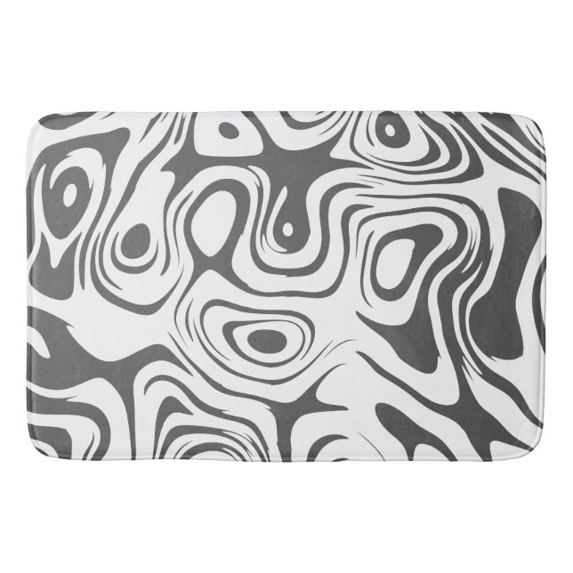 Grey and White Abstract Swirly Pattern Bath Mat (Front)