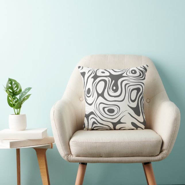 Grey and White Abstract Swirly Pattern Cushion (Chair)