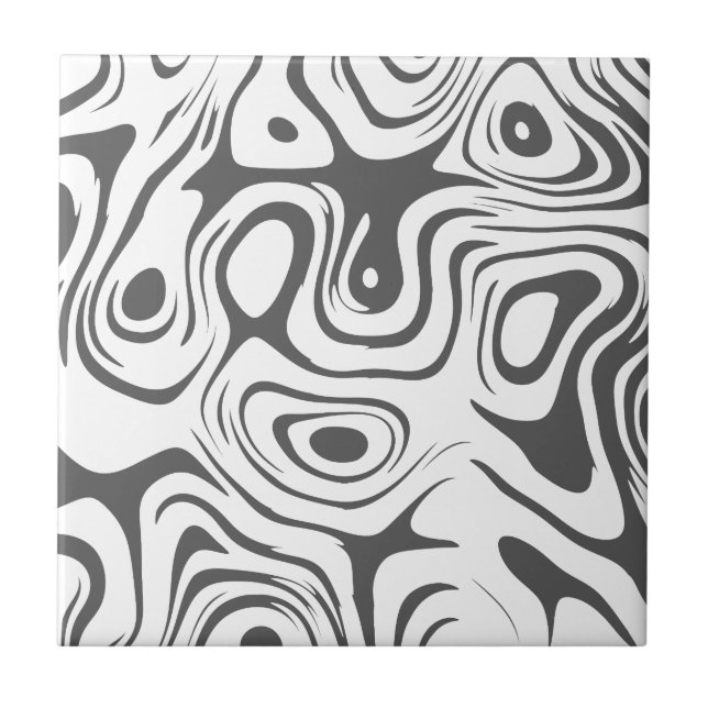Grey and White Abstract Swirly Pattern Tile (Front)