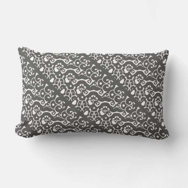 Grey and White Abstract Wild Pattern Lumbar Cushion (Front)
