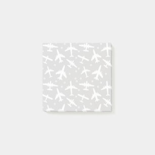 Grey and White Aeroplane Patterned Post-it Notes