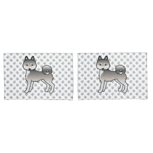 Grey And White Alaskan Klee Kai Cute Cartoon Dog Pillowcase