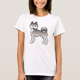Grey And White Alaskan Klee Kai Cute Cartoon Dog T-Shirt