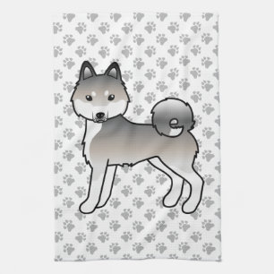 Grey And White Alaskan Klee Kai Cute Cartoon Dog Tea Towel