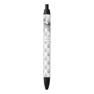 Grey And White Alaskan Klee Kai Cute Dog & Name Black Ink Pen