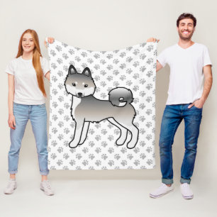 Grey And White Alaskan Klee Kai Cute Dog & Paws Fleece Blanket
