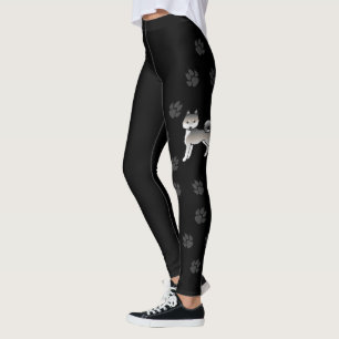Grey And White Alaskan Klee Kai Cute Dog & Paws Leggings