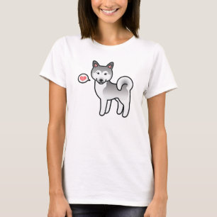 Grey And White Alaskan Malamute Dog Love T-Shirt