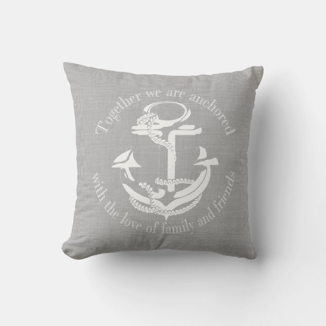 Grey and White Anchor Monogram Cushion (Front)