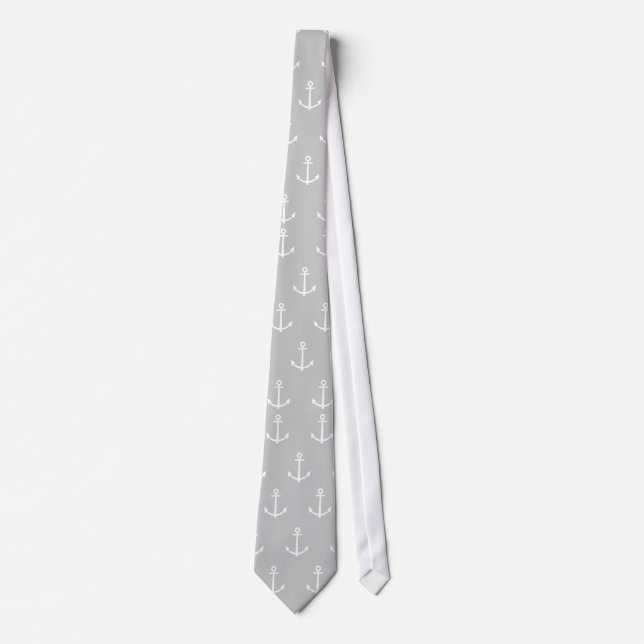 Grey and White Anchors Pattern 1 Tie (Front)