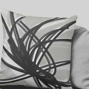 Grey and White Artistic Abstract Ribbons Cushion