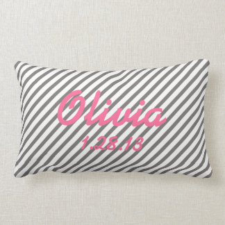 Grey and White Birth Date Nursery Pillow