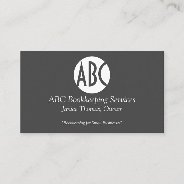 Grey and White Bookkeeping  Business Card (Front)