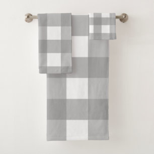 Grey and White Buffalo Check Bath Towel Set