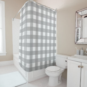 Grey and White Buffalo Check Shower Curtain
