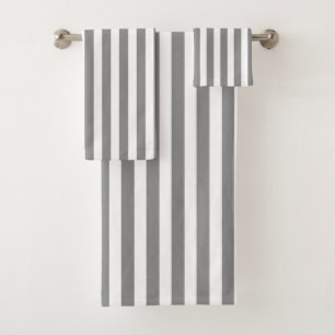Grey and white candy stripes bath towel set