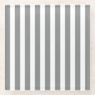 Grey and white candy stripes glass coaster