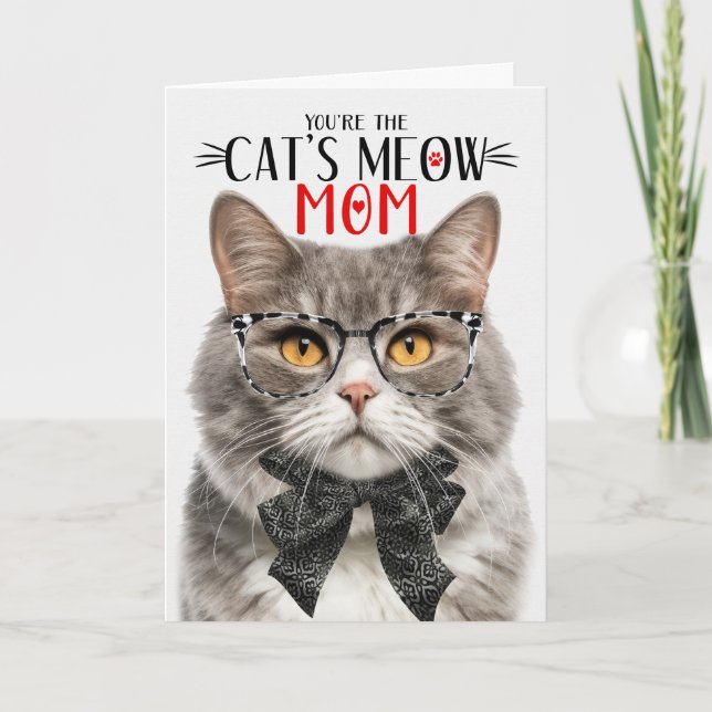 Grey and White Cat for Mum on Mother's Day Holiday Card (Front)