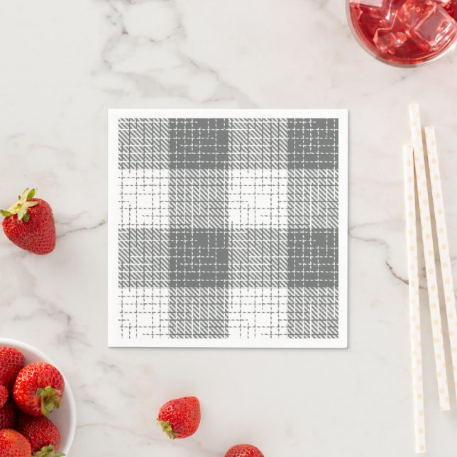 Grey and White Checkered Crosshatch Plaid  Napkin (Insitu)