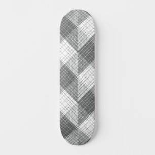 Grey and White Checkered Crosshatch Plaid  Skateboard