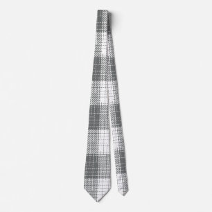 Grey and White Checkered Crosshatch Plaid  Tie