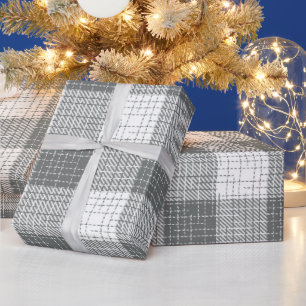 Grey and White Checkered Crosshatch Plaid  Wrapping Paper