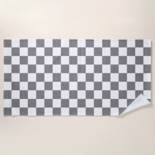 grey and white Chequerboard Pattern Beach Towel