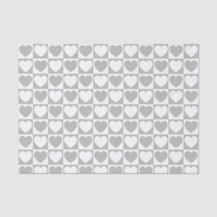 Grey and White Chequered Pattern With Hearts Tissue Paper