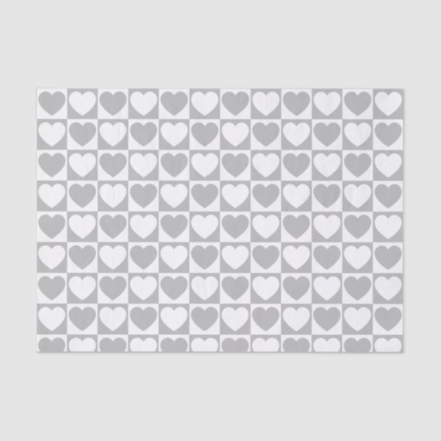 Grey and White Chequered Pattern With Hearts Tissue Paper (Front)