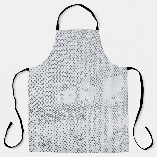 Grey and white chequered textile apron (Front)