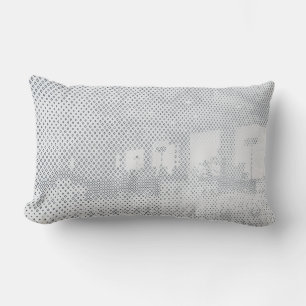 Grey and white chequered textile lumbar cushion
