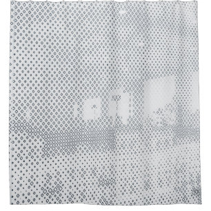 Grey and white chequered textile shower curtain