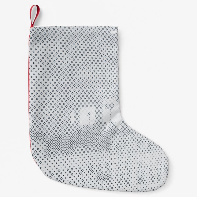 Grey and white chequered textile small christmas stocking (Front)