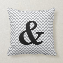 Grey And White Chevron Ampersand Throw Pillow
