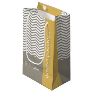 Grey and White Chevron Chic Wedding With Names Small Gift Bag