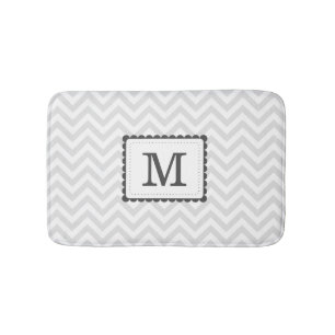 Grey And White Chevron Custom Monogram Bath Mat