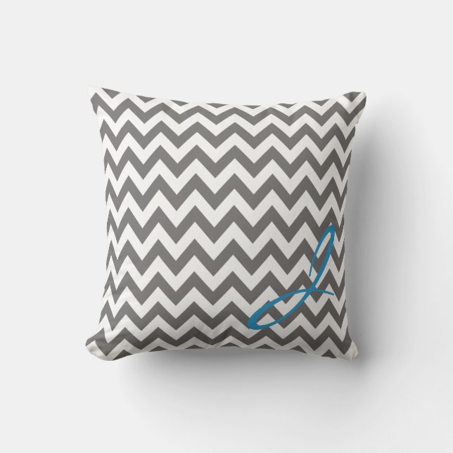 Grey and White Chevron Monogram Nursery Pillow (Front)
