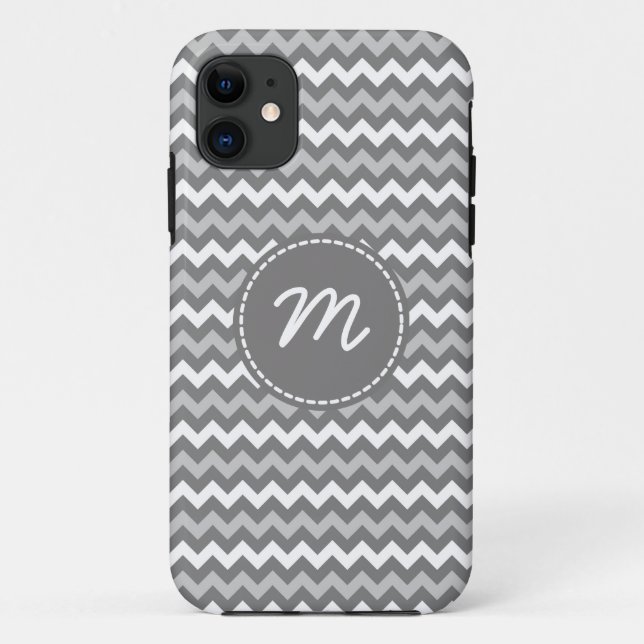 Grey and White Chevron Pattern Custom Monogram Case-Mate iPhone Case (Back)