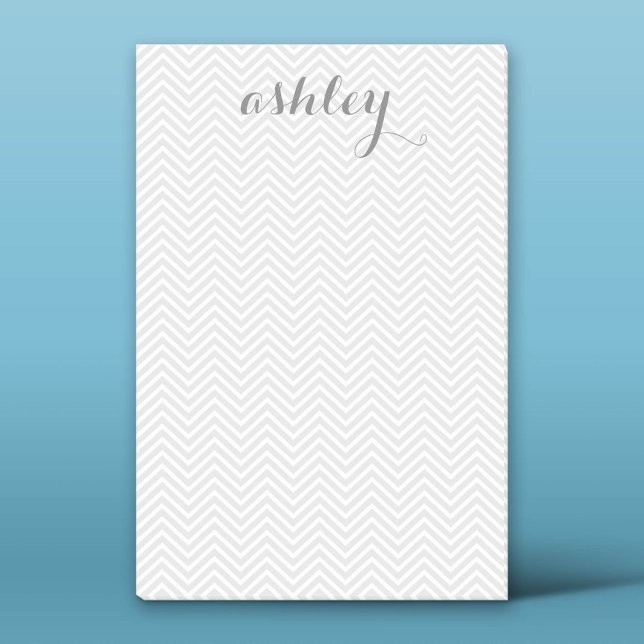 Grey and White Chevron Pattern Personalised Name Post-it Notes (Custom Post-it Notepad)