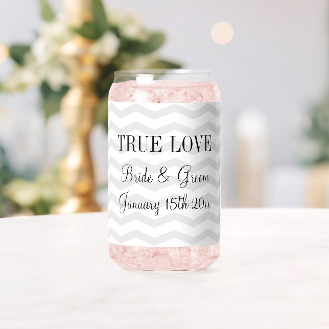 Grey and white chevron pattern wedding can glass (Insitu (Wedding))