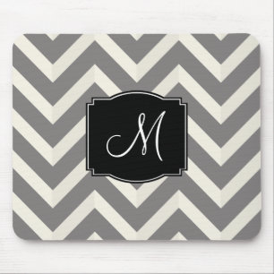 Grey and White Chevron Stripes with Monogram Mouse Pad
