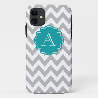 Grey and White Chevron Teal Monogram Case-Mate iPhone Case