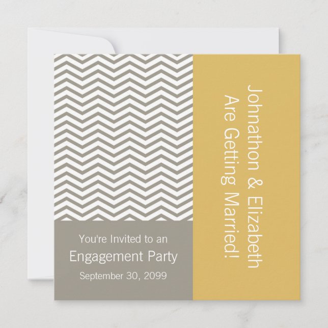 Grey and White Chevron Wedding Engagement Party Invitation (Front)