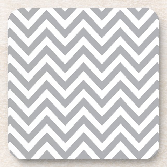 Grey and White Chevron  Zigzag Pattern Coaster (Front)