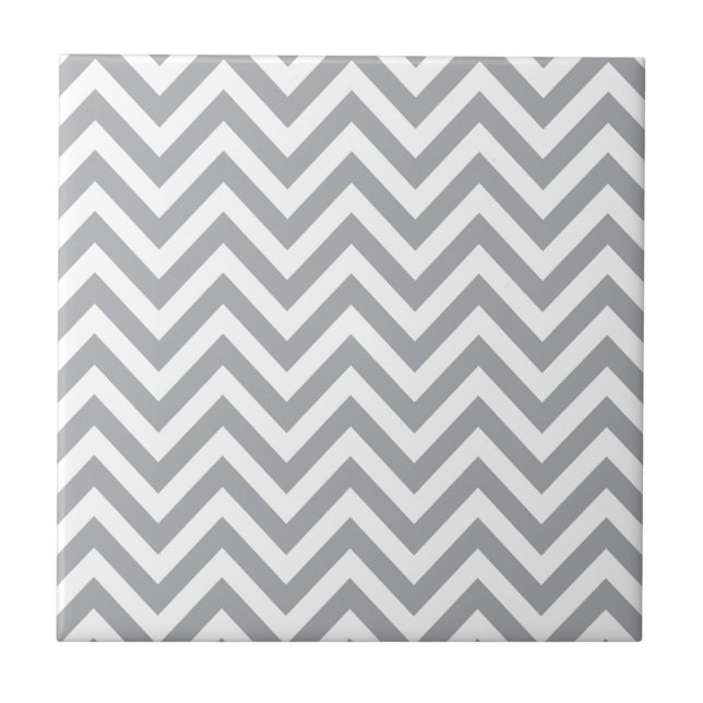 Grey and White Chevron  Zigzag Pattern Tile (Front)