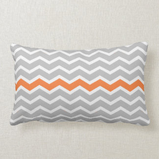 Grey and White Chevron Zigzag with Orange Stripe Lumbar Cushion