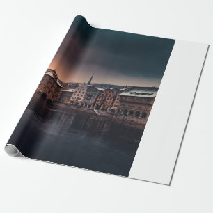 GREY AND WHITE CONCRETE BUILDING NEAR BODY OF WATE WRAPPING PAPER