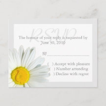 Grey and White Daisy Wedding RSVP Reply Card