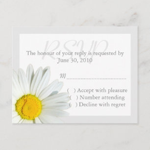 Grey and White Daisy Wedding RSVP Reply Card